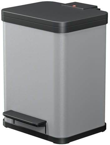 Hailo Öko duo Plus M Tret-Mülltrenner - freistehender 2 x 9 Liter Doppelmülleimer aus Stahlblech - Mülltrennsystem mit soft close Deckel - 2-fach Abfalltrenner für die Küche - Silber