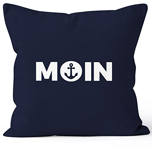 MoonWorks Maritmer Kissenbezug Moin mit Anker Deko-Kissen Navy Unisize