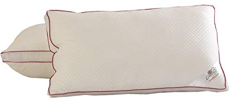 Lancashire Textiles Health Down Pillow 2 Pack – Hotel Collection, Air Relax Design, Red Satin Piping, Support for Neck & Spine Alignment, Hypoallergenic Knitted Microfibre Casing (75 X 50 Cm)