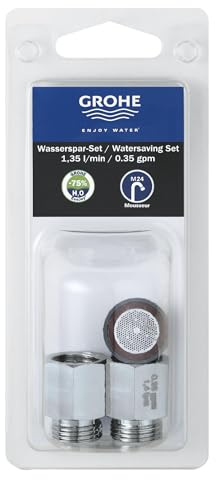 GROHE Wasserspar- Set (Durchfluss 1,35/min, passend für M22/24 Mousseure, bestehend aus zwei Anschluss-Adaptern inkl. Durchflussbegrenzer & Mousseureinsatz), chrom, 48191000