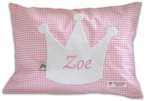 Glückspilz Namenskissen Babykissen I Krone I Rosa I 25 x 35
