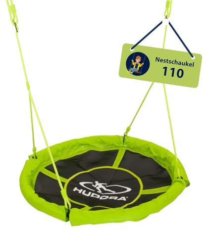 HUDORA Nestschaukel 110 - grün/orangefarbene Schaukel für bis zu 100kg - Hängeschaukel mit 110cm Durchmesser für drinnen & draußen - Höhenverstellbare Familienschaukel für Kinder & Erwachsene