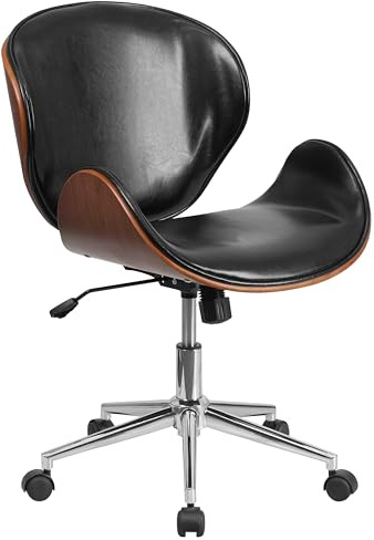 Flash Furniture Tana Fauteuil de conférence en Bois de Noyer à Dossier Moyen en Cuir Souple Noir