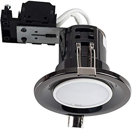 MiniSun | Modern Fire Rated Black Chrome GU10 Recessed Ceiling Downlight/Spotlights | Home Décor, Bedside & Desk Lamp | Pack of 4 | Mains Wired