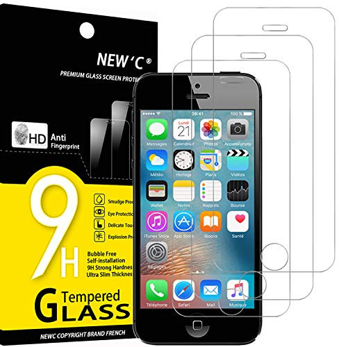 NEW'C 3 Stück für iPhone 5, iPhone 5S, iPhone 5C für Panzerglas, Frei von Kratzern, 9H Härte, HD Displayschutzfolie, 0.33mm Ultra-klar, Ultrabeständig