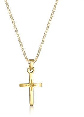 Elli Halskette Damen Kreuz Anhänger Sterngravur Glaube in 925 Sterling Silber