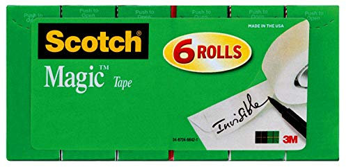 Scotch Magic Tape, 6 Rollen, zahlreiche Anwendungen, unsichtbar, entwickelt für die Reparatur, 3/4 x 1000 Zoll, verpackt (810K6)