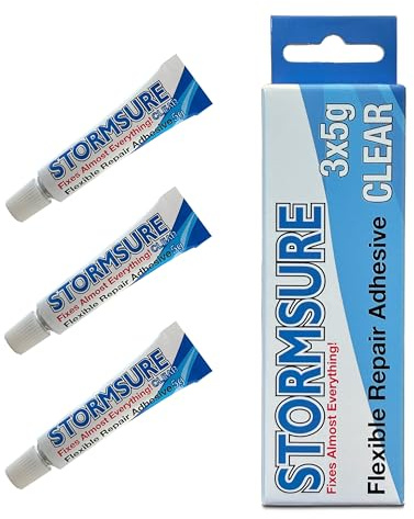 Adesivo flessibile per riparazioni Stormsure: 3 x 5 g di colla trasparente - essenziale per la riparazione e la sigillatura delle vasche da bagno.