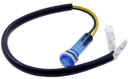 SHIN YO Kontrollleuchte Fernlicht Motorrad/Moped blau, 12 mm, 12 V/2 W | Schraubbefestigung mit 10-mm-Gewinde, Fernlichtsymbol, Kopfdurchmesser 12 mm, Kabellänge ca. 250 mm, Gesamtlänge ca. 35 mm