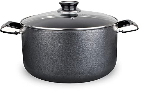 Alpine Cuisine High-Grade Coating Dutch Oven Tempered Glass Lid & Eco-Friendly Carrying Handles, Multi-Purpose Non-Stick Cookware Aluminum Pot for Baking, Roasting, Standard Packaging