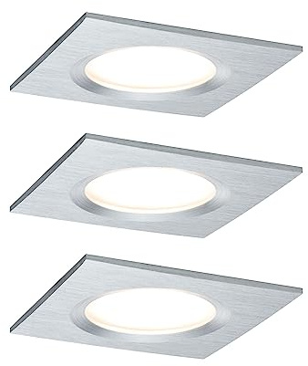 Paulmann 93895 Nova Plus LED Einbauleuchte inkl. Coin Basisset starr IP44 eckig 78x78mm 3x6W 230V dimmbar 2700K Alu gedreht Spot Einbaustrahler