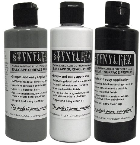 Badger Air-Brush SNR-410 Stynylrez Water Based Acrylic Polyurethane 3-Tone Primer, 4-Ounce, White/Gray/Black,
