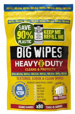 Big Wipes Heavy Duty Pro+ Lot de 100 lingettes pour les mains en pochette de recharge texturées double face avec soin de la peau. Ultra efficaces sur la crasse. Produits de nettoyage industriels et