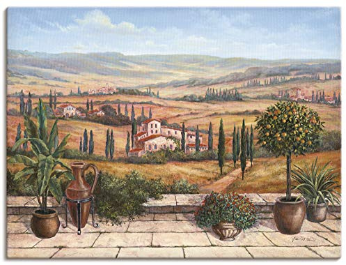 ARTLAND Wanddeko Leinwand Bilder Wandbild Toskana Landschaft Italien Natur Malerei Terrasse Mediterran Ocker T4BP