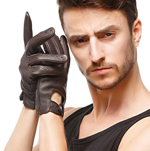 Nappaglo Herren Hirschleder Touchscreen Handschuhe Lederhandschuhe für fahren Motorrad Radfahren Ungefüttert Handschuhe (XXL (Umfang der Handfläche:24.1-25.4cm), Dunkelbraun(Non-Touchscreen))