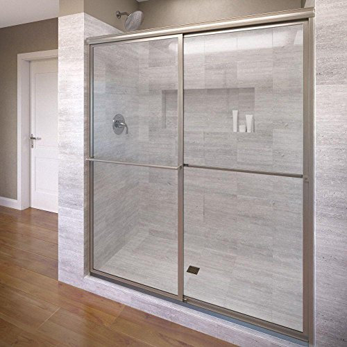 Basco Deluxe Sliding Shower Door, 38-40W Clear Glass, Brushed Nickel