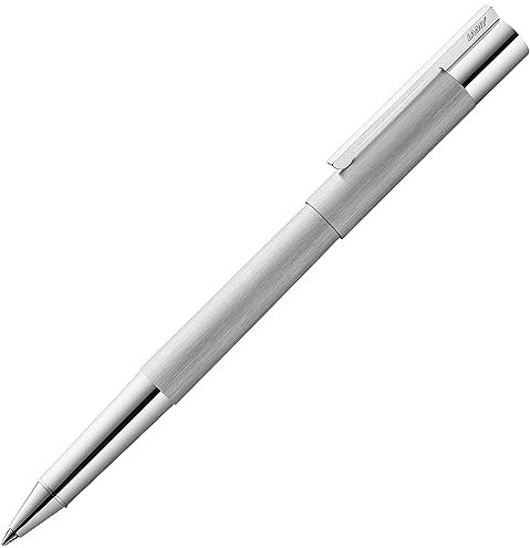 LAMY scala Tintenroller 351 - Rollpen aus strichmattiertem Edelstahl in der Farbe Silber mit Griffstück und Clip hochglanz verchromt – Mit Tintenroller-Mine M 63 schwarz – Strichbreite M