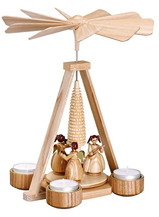Rudolphs Schatzkiste Pyramide Engel mit Teelichter Natur BxHxT 21,5x25x21,5cm NEU Holzpyramide Weihnachtspyramide Designpyramide Tischpyramide Wärmespiel Tischdeko Dekoration Weihnachten Wärmespiel