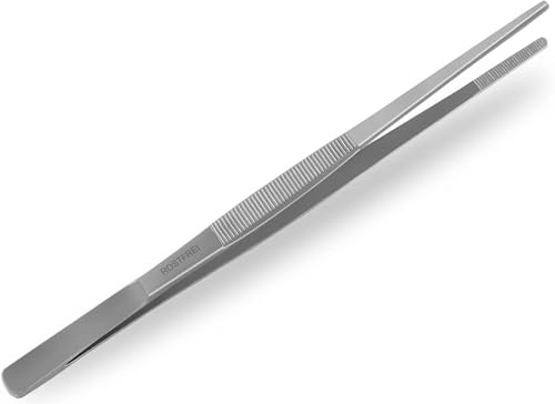 Küchenpinzette Grillpinzette Kochpinzette Gerade Edelstahl Pinzette 25,0 cm | Premuim Grillzange Gourmet Pinzette wie aus der Gourmetküche, Kochzange mit breiter geriffelter Grifffläche