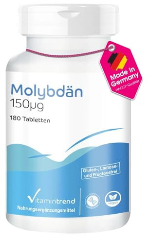 Vitamintrend Molybdän 150mcg, 180 Tabletten, hochdosiert, Nahrungsergänzungsmittel vegan ohne Magnesiumstearat, in Deutschland hergestellt