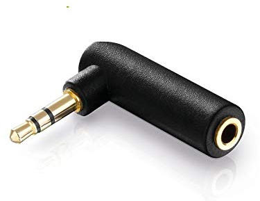 Adaptateur coudé 90 dégrées 3.5mm jack mâle / femelle stéréo or