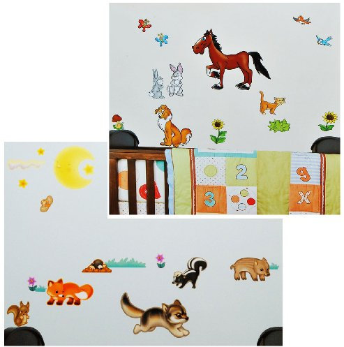alles-meine.de GmbH 108 TLG. Set XL Wandsticker Bauernhof und Wald Tiere - Wandtattoo Pferd Hund Katze Schaf Tier Eule Wald Baum Igel Fuchs Aufkleber Wandaufkleber - selbstkleben..