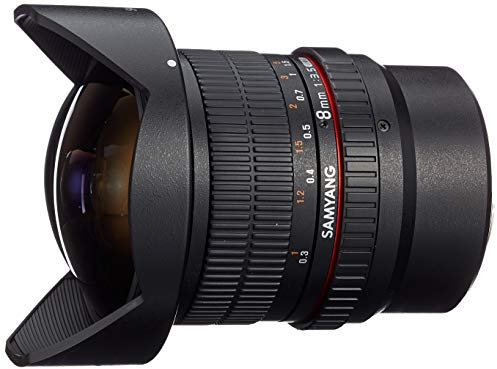 Samyang SA0004 - Objetivo fotográfico DSLR Micro Cuatro Tercios (Distancia Focal Fija 8mm, Apertura f/3.5-22 UMC, Ojo de Pez, CSII), Negro