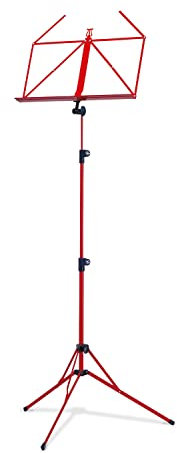K&M 100/5 Notenpult Rot – Ausziehbarer Notenständer 50 - 130 cm - klappbare Notenablage, faltbares Metall-Stativ