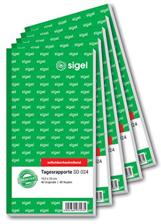 SIGEL SD024/5 Tagesrapport 10,5x20 cm, 2x40 Blatt, selbstdurchschreibend, 5er Pack, aus nachhaltigem Papier