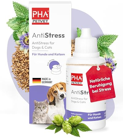 PHA Antistress Tropfen Hund & Katze, natürliche Beruhigung bei Stress | Aus Deutschland, für Autofahrten, Silvester, Tierarzt & Alleinsein, unterstützt Entspannung mit natürlichen Inhaltsstoffen