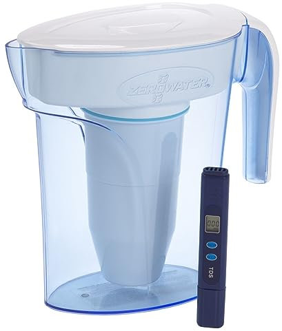 ZeroWater Jarra filtradora de agua de 1,4 litros, Medidor de Calidad de Agua Gratis, Libre de BPA y certificada para Reducir el Plomo y Otros Metales Pesados, Cartucho Filtro Incluido