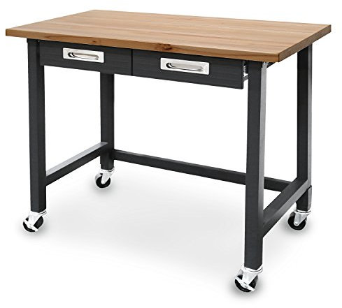 Seville Classics UltraHD® Banco de Trabajo Rodante con 2 Cajones, para oficina, garaje y taller, 122 x 61 x 95,3 cm, Grafito