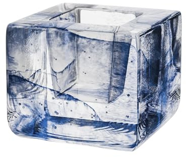 Kosta Boda Brick Votive, Tealight Candle Holder, Made from Crystal - Cube Brick Shape, Contemporary Art, Shelf Decoration & Table Centerpiece, 3 x 3.4 - Blue