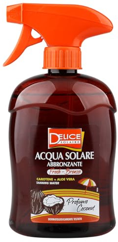 Delice Solaire Fresh Bronze, Acqua Solare Abbronzante, Fragranza Cocco, Abbronzante con Carotene e Aloe Vera, Accelera Abbronzatura, Dermatologicamente Testato - 500 ML