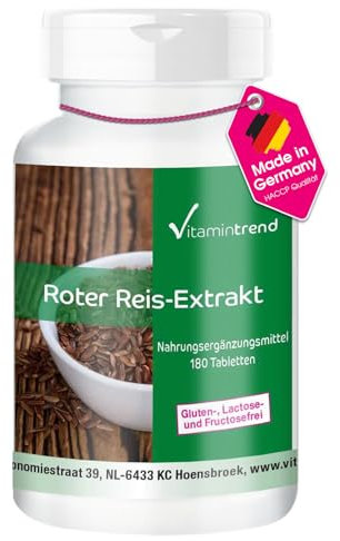Vitamintrend Roter Reis Extrakt 150mg, 180 Tabletten, mit 2,95mg Monacolin K pro Tablette, Nahrungsergänzungsmittel vegan ohne Magnesiumstearat, in Deutschland hergestellt