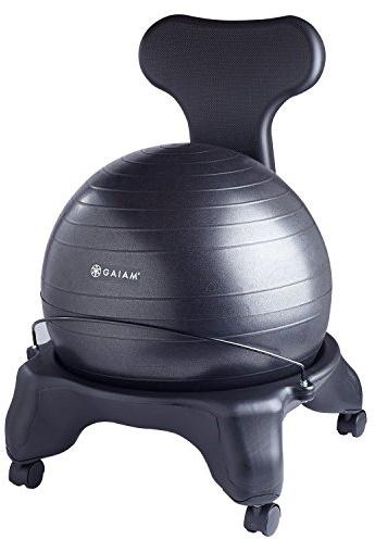 Gaiam 610-6002RTL Balance Ball Chair - Classic Yoga Ball Chair with 52cm Stability Ball, Pump & Exercise Guide for Home or Office, Black
