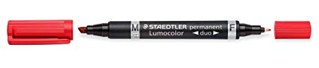 STAEDTLER Lumocolor 348 Permanent Duo – Rot, 10er Set | 2 Rundspitzen 0,6 & 1,5 mm, wasserfest für fast alle Oberflächen – Art.-Nr. 348-2