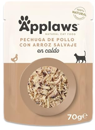 Applaws Premium Natural Katzenfutter Nass, Huhn mit Wildreis in Brühe 70g Portionsbeutel (12x70g )