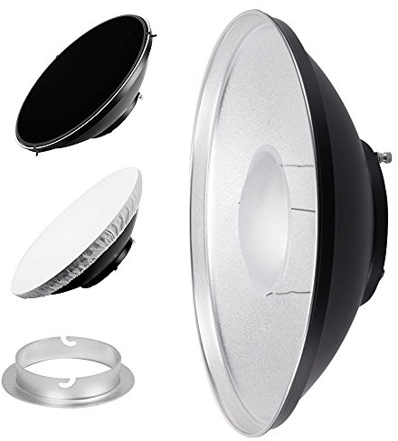 Pixapro 42cm Beauty Dish Reflector Photography Lighting Video Light Flash Diffuser Studio Light Camera Photoshoot Portable Beginners Bounce Sheets Filters (Silver, Elinchrom)