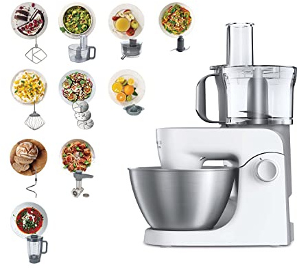 Kenwood MultiOne, Stand Mixer for Baking, All in One Kitchen Machine with K-Beater, Dough Hook, Balloon Whisk, Juicer, Blender and 4.3 Litre Bowl, KHH326WH, White
