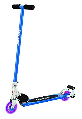 Razor S Spark Sport Kick Scooter - LED Light-Up Wheels, Full-Deck Grip Tape, Spark Bar, Lightweight Aluminum Frame, Foldable, Blue