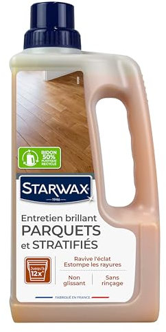 STARWAX - Entretien Brillant pour Parquets et Sols Stratifiés - Nettoie et Ravive la Brillance - Non Glissant - Sans Rinçage - Fabriqué en France - 1L - jusqu'à 750m²
