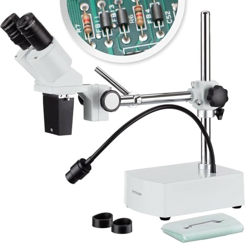 AmScope SE400 Professionelles Binokulares Stereomikroskop, WF10X-Okulare, 1X-Objektiv, LED-Beleuchtung, Boom-Arm-Ständer, 110V-120V, 10X, 24 x 24 x 8