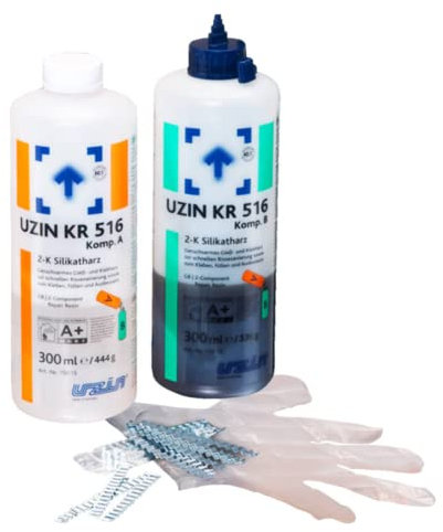 UZIN KR 516 2-K Silikatharz Kleben von Winkelschienen, Nagelleisten 2 x 300 ml Geruchsarmes Gieß- und Klebharz zur schnellen Rissesanierung sowie zum Kleben