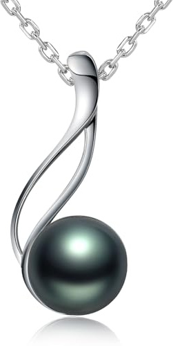 VIKI LYNN Perle de Tahiti Collier avec Pendentif Femme de Perle Noire de classe AAA et Argent Fin 925 Vente Seule Les Plus Beaux Bijoux Fantaisies de Cadeau Noel Femme
