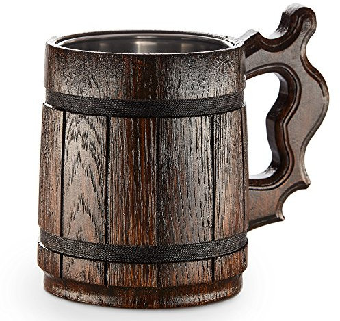 World of Nature Boccale da Birra in Legno - in Quercia - Fatto a Mano con sorprendente maestria e Materiali di qualitŕ - Foderato in Metallo - Resistente - Robusto - di Lunga Durata
