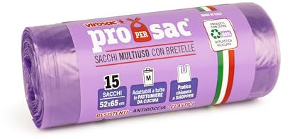 VIROSAC - Proxsac - Sacchetti profumati a Forma di Shopper 52x65, 15 Pezzi per Rotolo, al Profumo di Lavanda