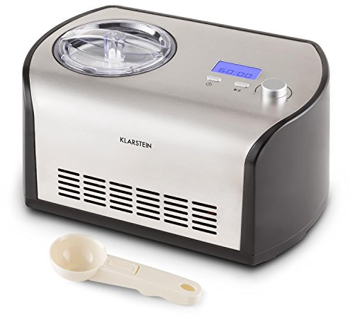Klarstein Snowberry & Choc - macchina gelato , 135 Watt , 1,2 litri , Funzione di raffreddamento , Timer , 30-40 min , Display LED , Facilità di pulizia , Incl. Consigli di prescrizione , Argento