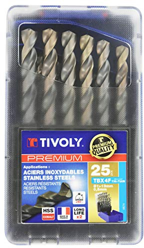 Tivoly 11456170017 Coffret G de 25 Forets Premium Tbx 4f Hss Cobalt Revetu Blade, Affûtage 4 Faces, Contient Ø 1 à 13mm Par 1/2mm