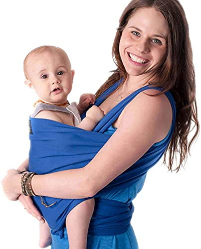CuddleBug Babytragetuch ab Geburt bis 36 Monate (3,2-15,8 kg) - Kuscheliges & Elastisches Tragetuch Baby, Verstellbar von XS bis XXL, Stillfreundlich & Einfach zu Binden (Blau)